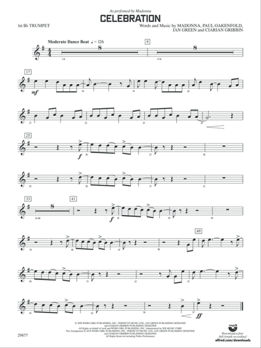 Celebration: 1st B-flat Trumpet Concert Band scores gallery preview page 1