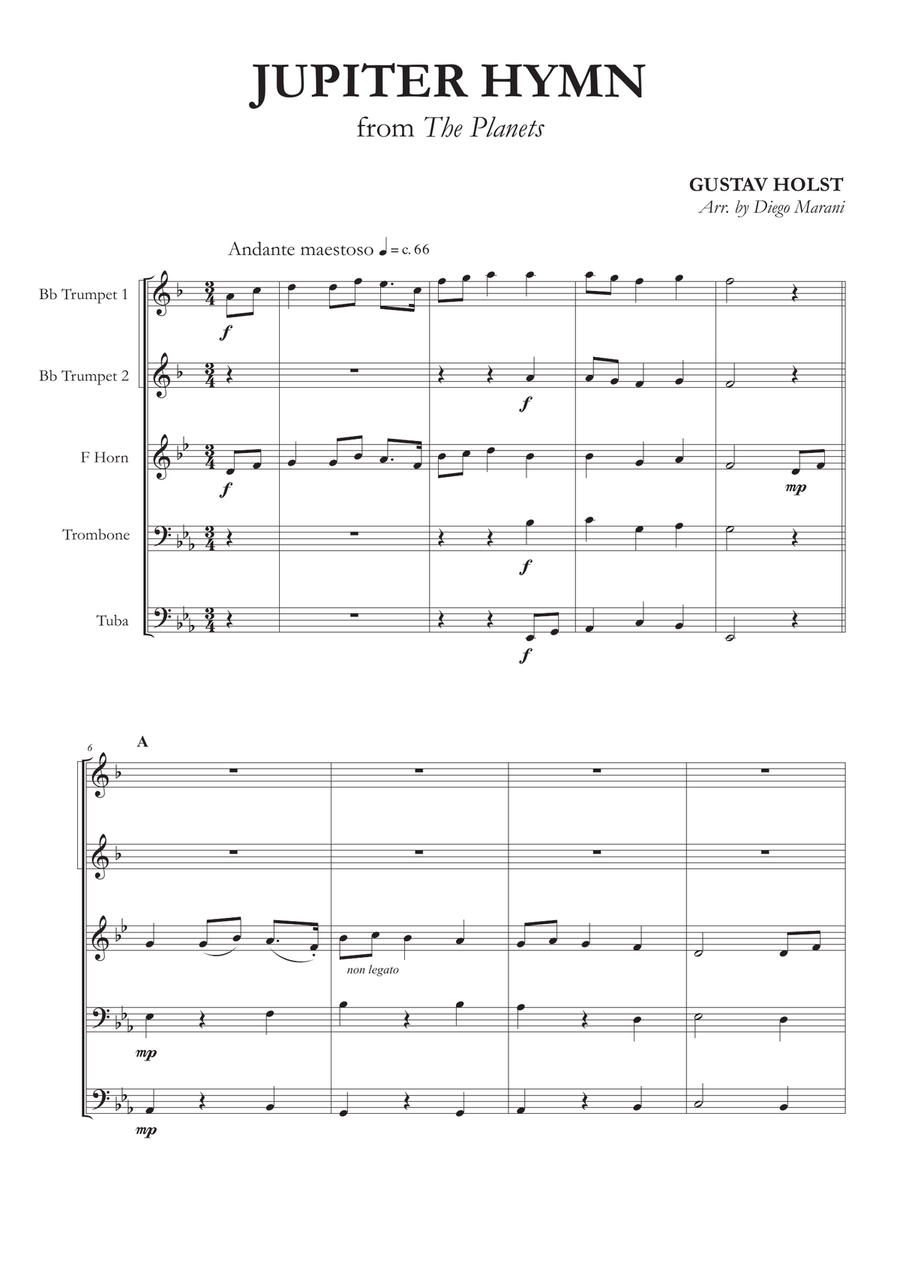 Jupiter Hymn from "The Planets" for Brass Quintet image number null