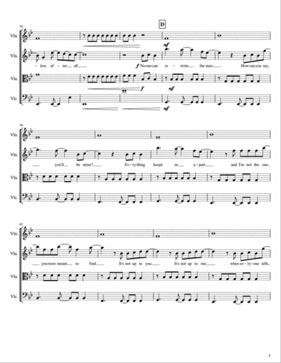 Rewrite The Stars Rewrite The Stars String Quartet scores gallery preview page 5