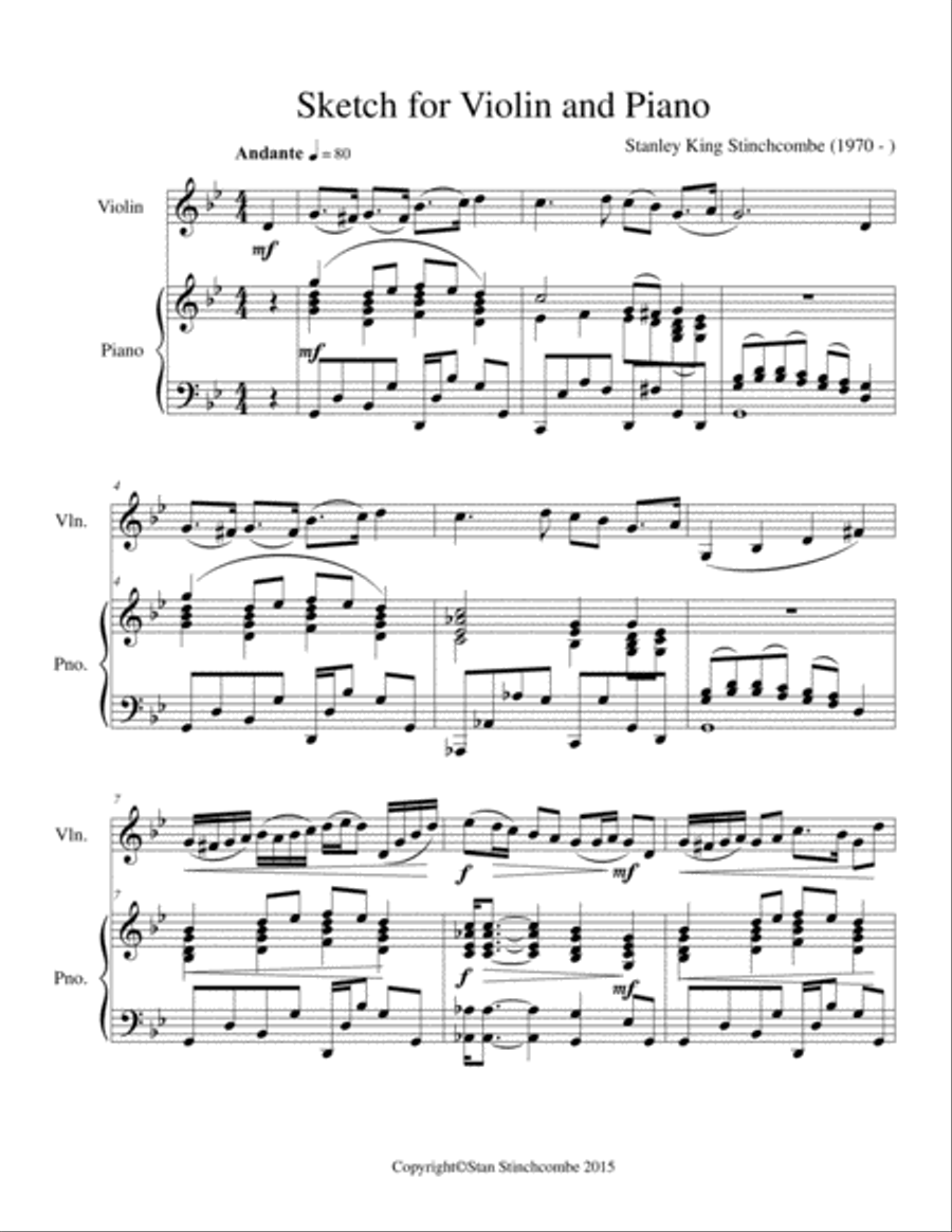 Sketch for Violin and Piano/ Piano & Violin Part, Op. 2 Violin Solo scores gallery preview page 1