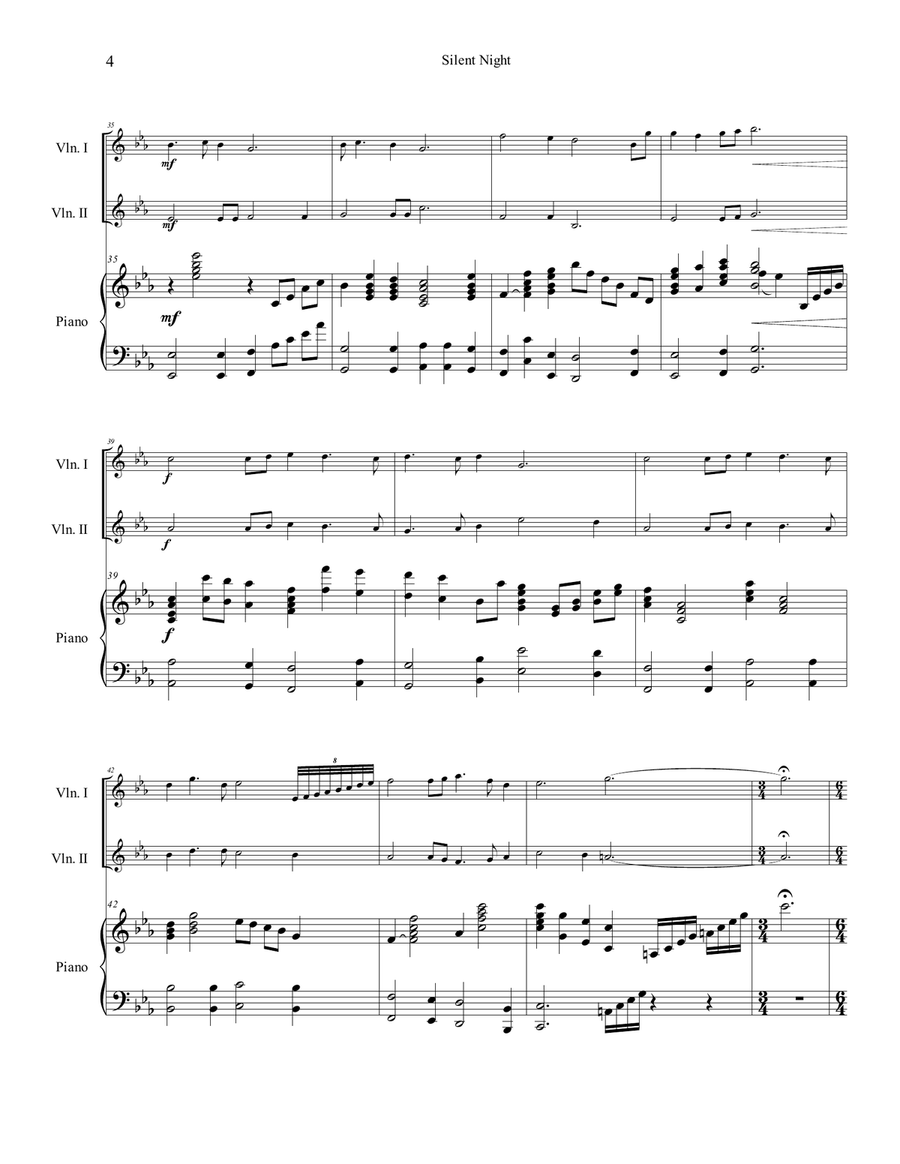 Silent Night Violin duet in E flat String Duet scores gallery preview page 4