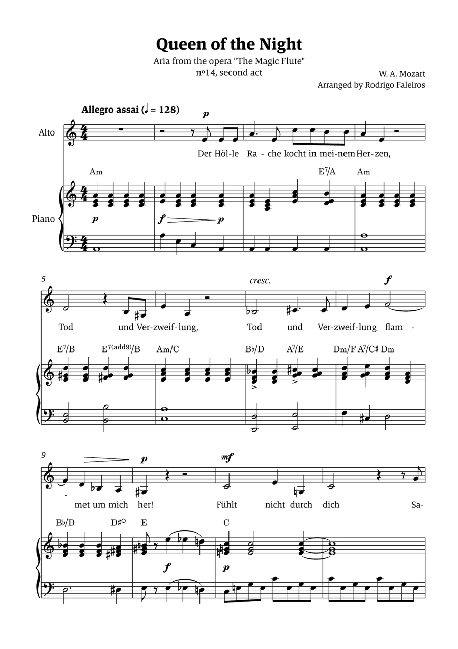Queen of the Night (aria) - for ALTO in A minor (with chords) Chamber Music scores gallery preview page 1