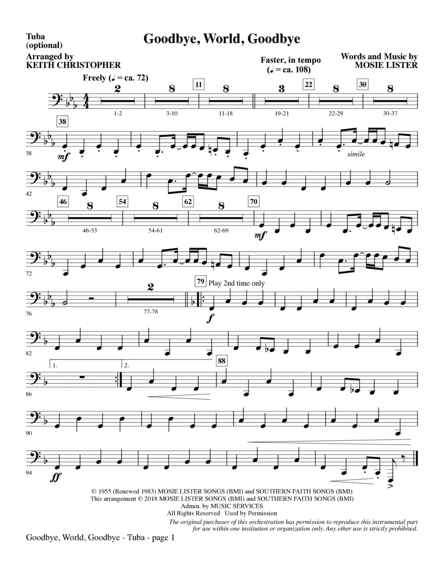 Goodbye, World, Goodbye (arr. Keith Christopher) - Tuba Choir scores gallery preview page 1