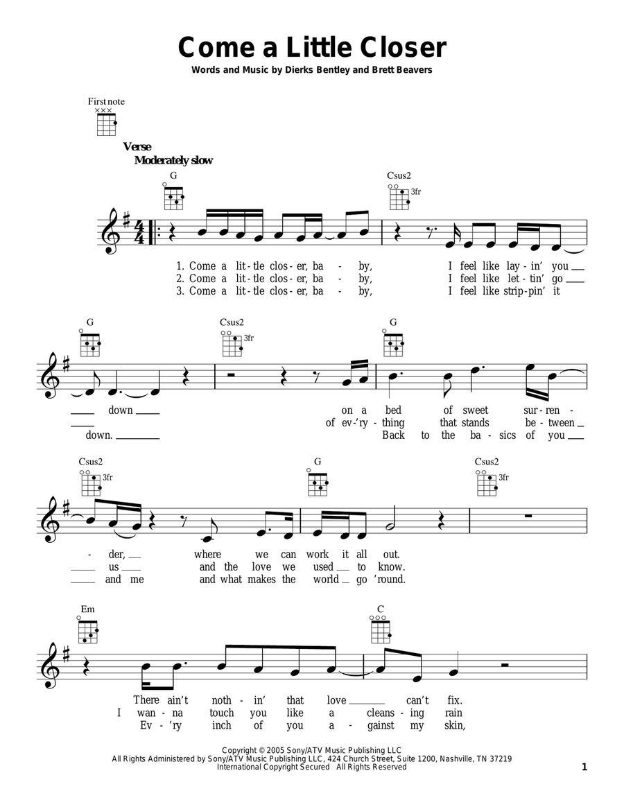 Come A Little Closer Ukulele scores gallery preview page 1
