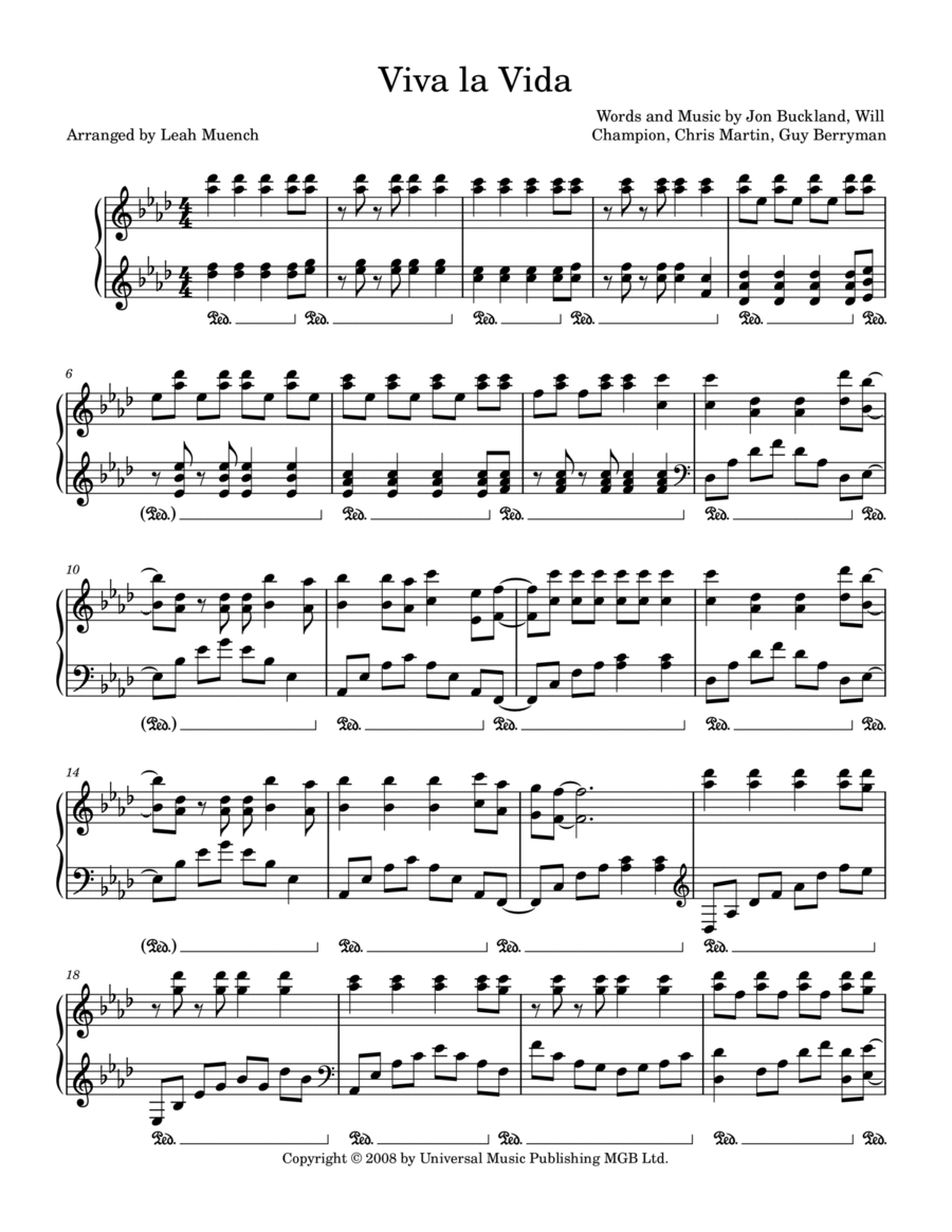 Viva La Vida Piano Solo scores gallery preview page 1
