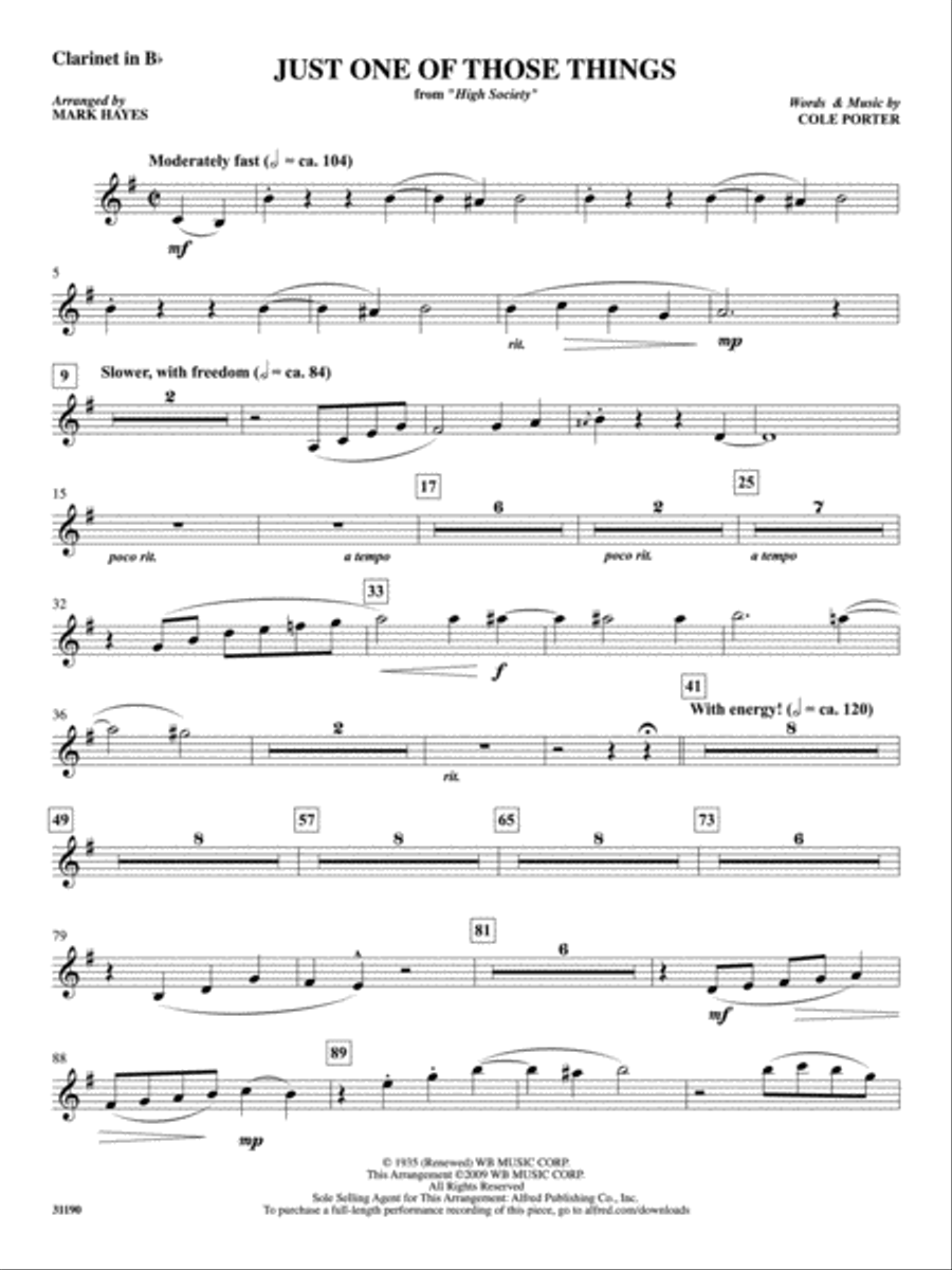Just One of Those Things: 1st B-flat Clarinet B-Flat Clarinet scores gallery preview page 1
