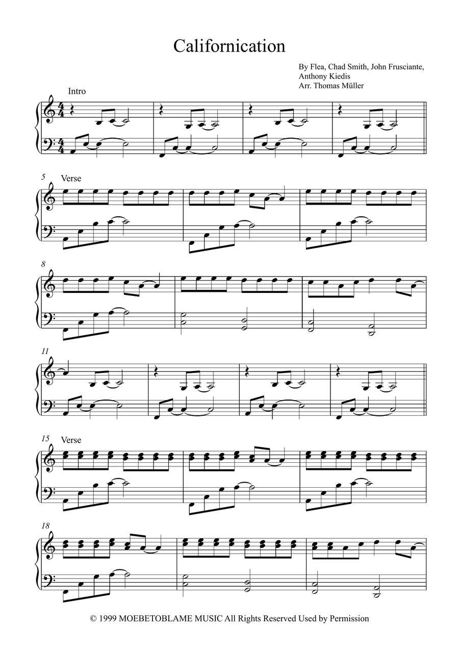 Californication Easy Piano scores gallery preview page 1