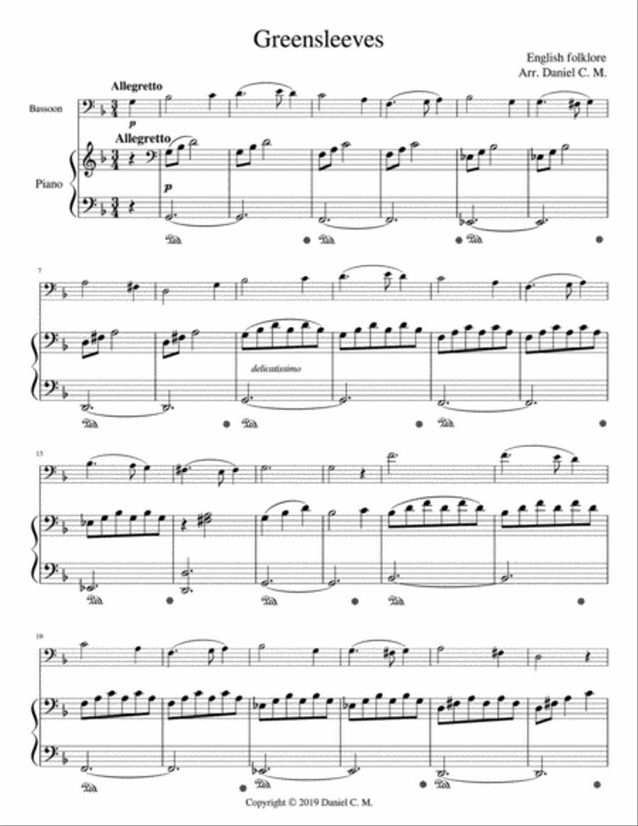 Greensleeves for bassoon and piano Bassoon Solo scores gallery preview page 2