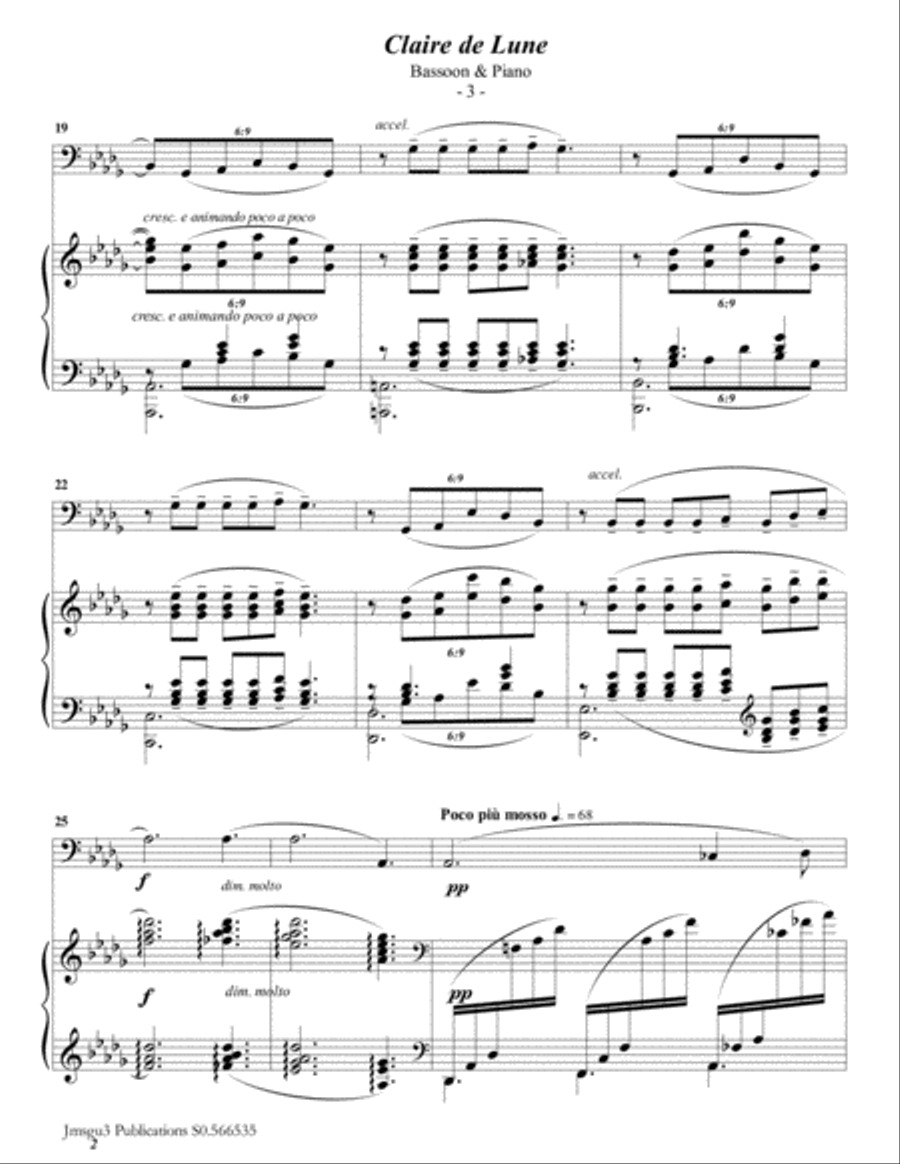 Debussy: Claire de Lune for Bassoon & Piano Woodwind Duet scores gallery preview page 3