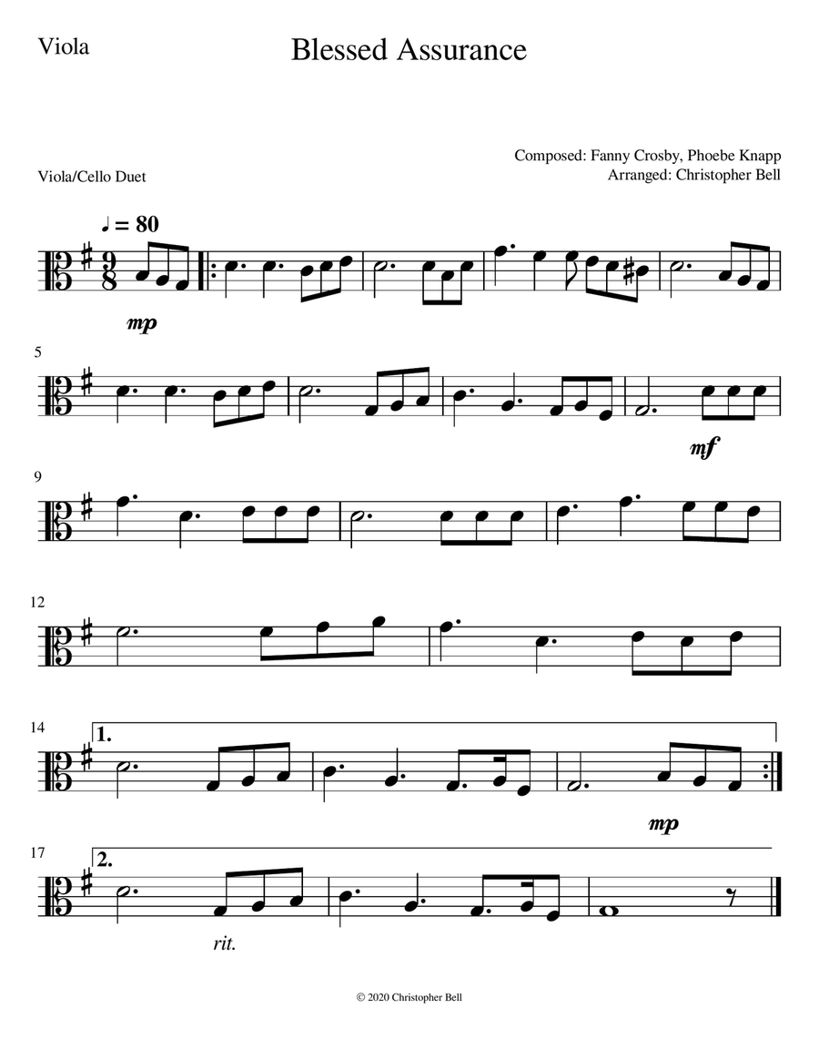Blessed Assurance - Viola/Cello Duet String Duet scores gallery preview page 2