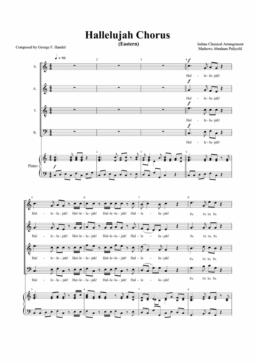 Hallelujah Chorus (Eastern Indian Classical) 4-Part scores gallery preview page 1