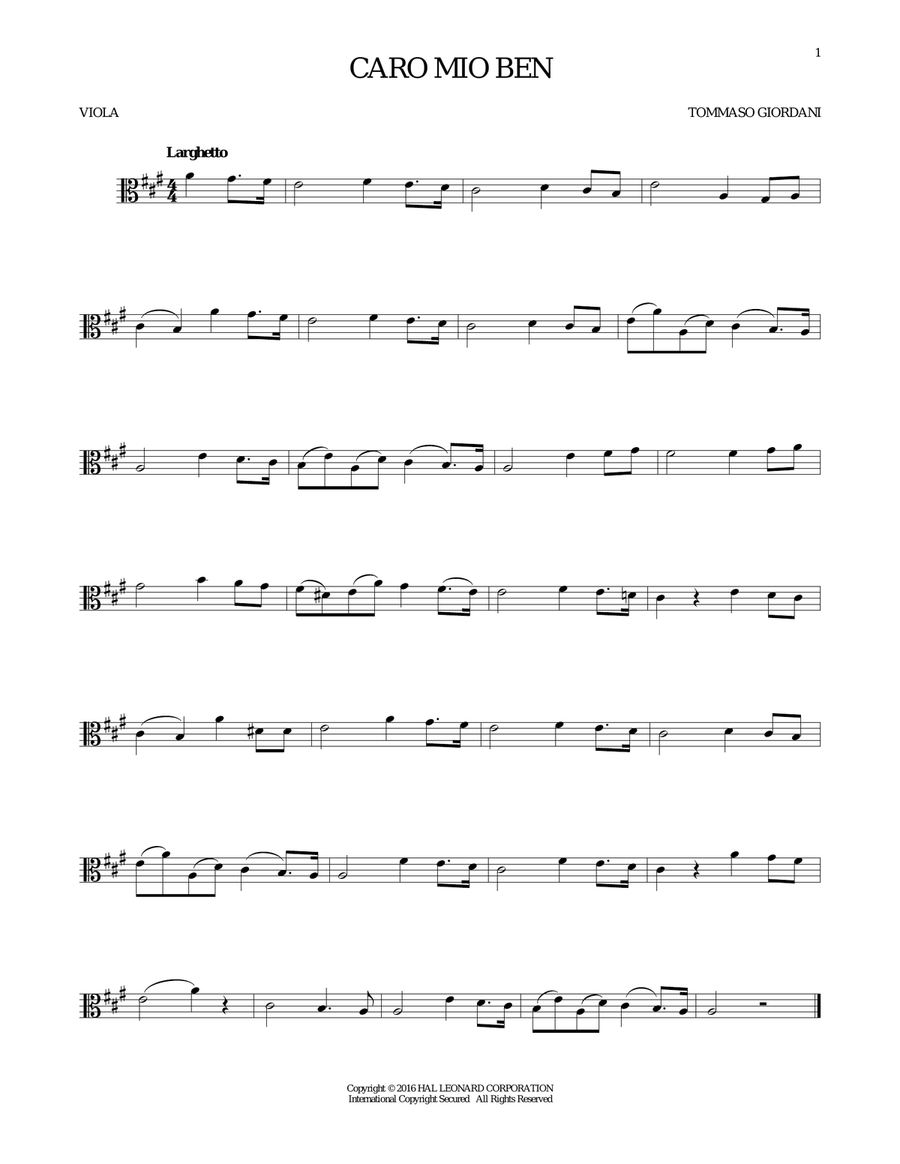 Caro Mio Ben Caro Mio Ben Viola Solo scores gallery preview page 1