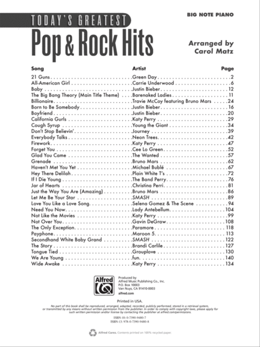 Today's Greatest Pop & Rock Hits Easy Piano scores gallery preview page 2