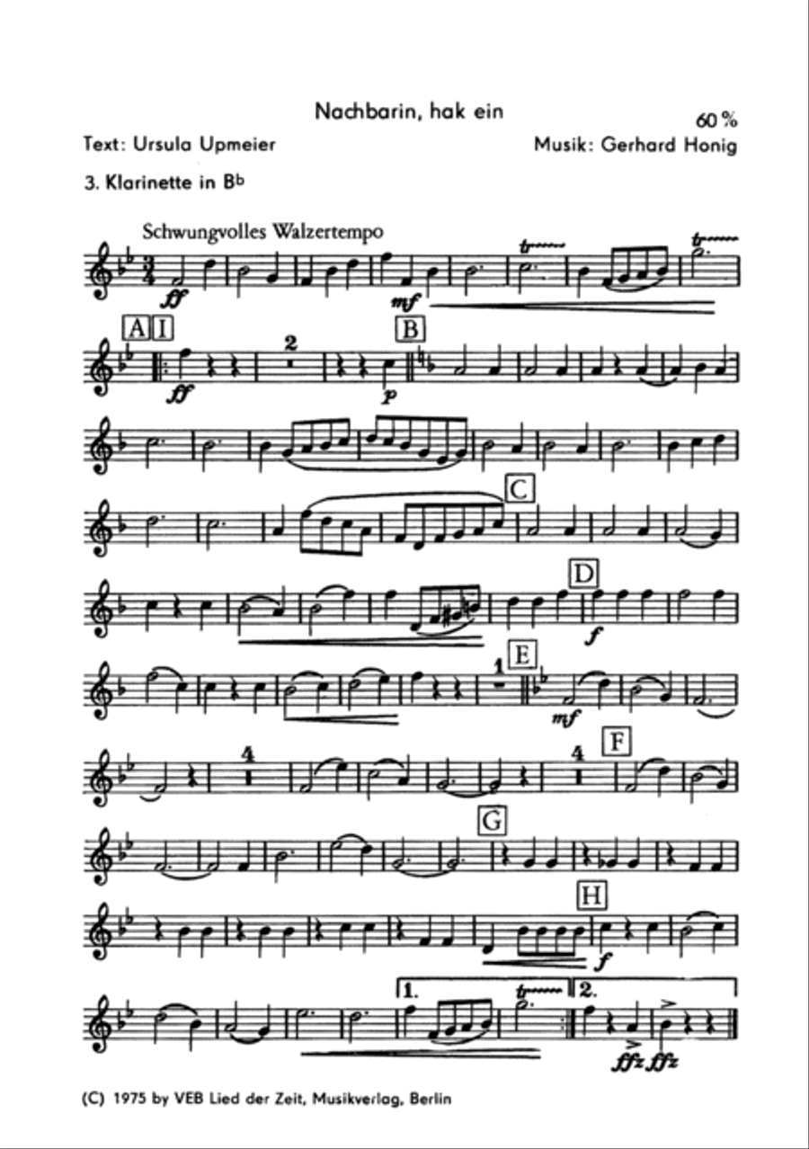 Nachbarin, hak ein Nachbarin, hak ein Clarinet scores gallery preview page 5