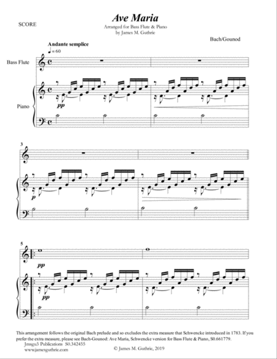 Bach-Gounod: Ave Maria for Bass Flute & Piano Flute Solo scores gallery preview page 1