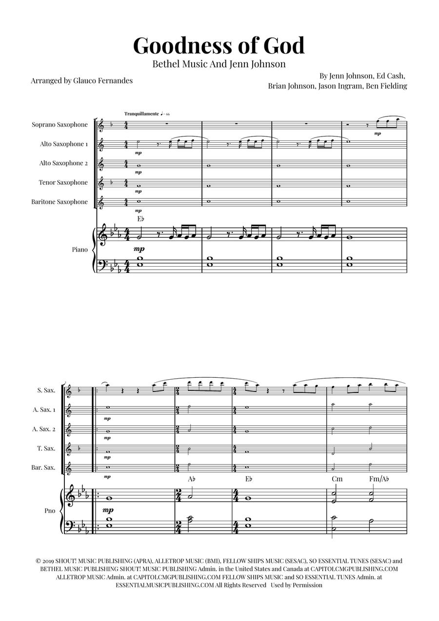 Goodness Of God Saxophone Quintet scores gallery preview page 1