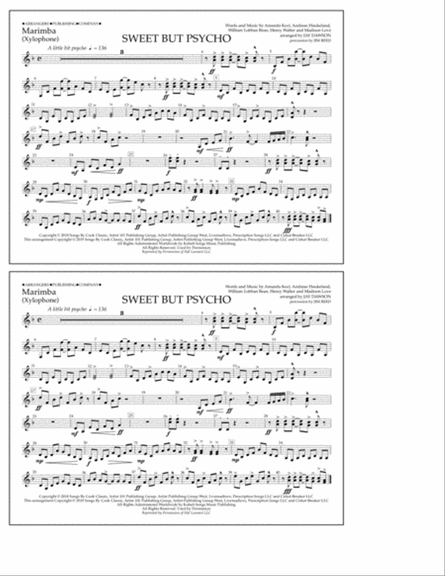 Sweet But Psycho (arr. Jay Dawson) - Marimba Marching Band scores gallery preview page 1