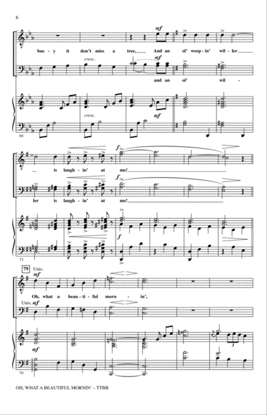 Oh, What A Beautiful Mornin' (from Oklahoma) (arr. Buryl Red & Joseph Joubert) TTBB scores gallery preview page 5