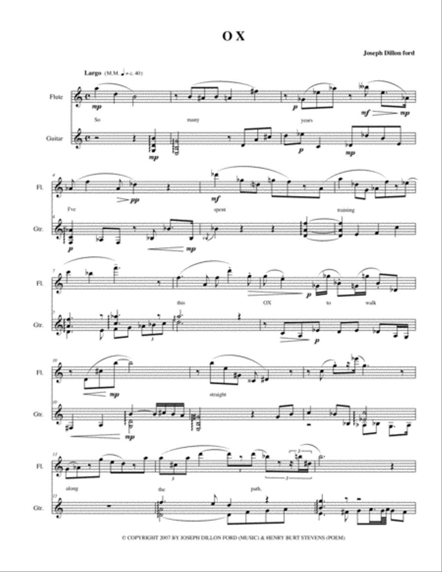 OX for flute and guitar with optional narrator - a contemplative Zen Buddhist work Small Ensemble scores gallery preview page 1