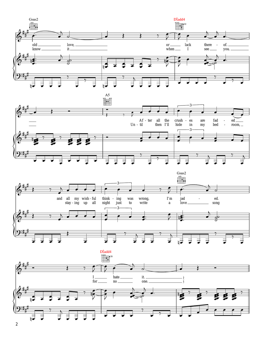 Love Song For No One Piano, Vocal, Guitar scores gallery preview page 2