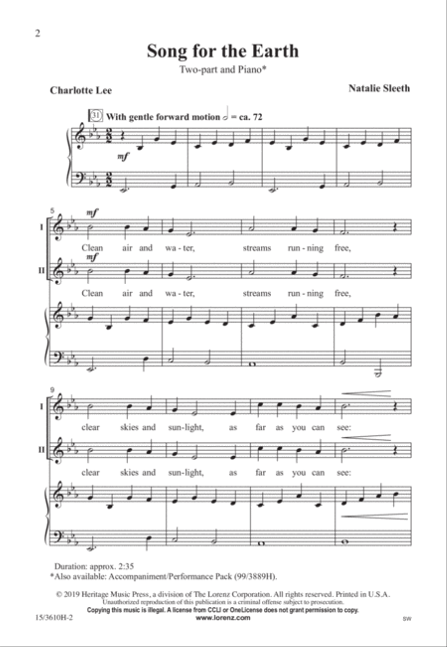Song for the Earth Song for the Earth 2-Part scores gallery preview page 2
