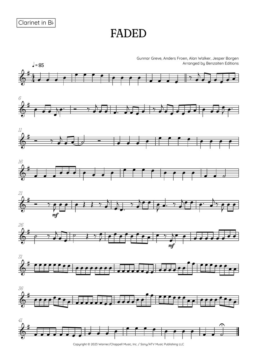 Faded B-Flat Clarinet scores gallery preview page 1