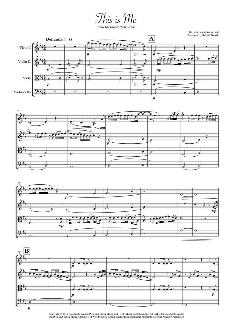 This Is Me String Quartet scores gallery preview page 1