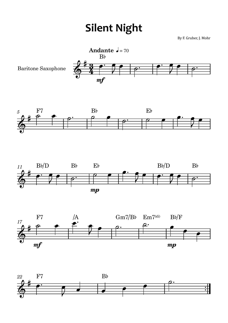 Silent night saxophone sheet music discount
