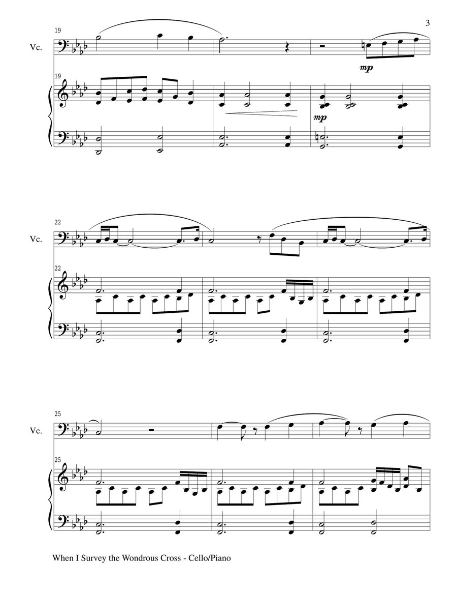 WHEN I SURVEY THE WONDROUS CROSS (Cello/Piano and Cello Part) Piano scores gallery preview page 3
