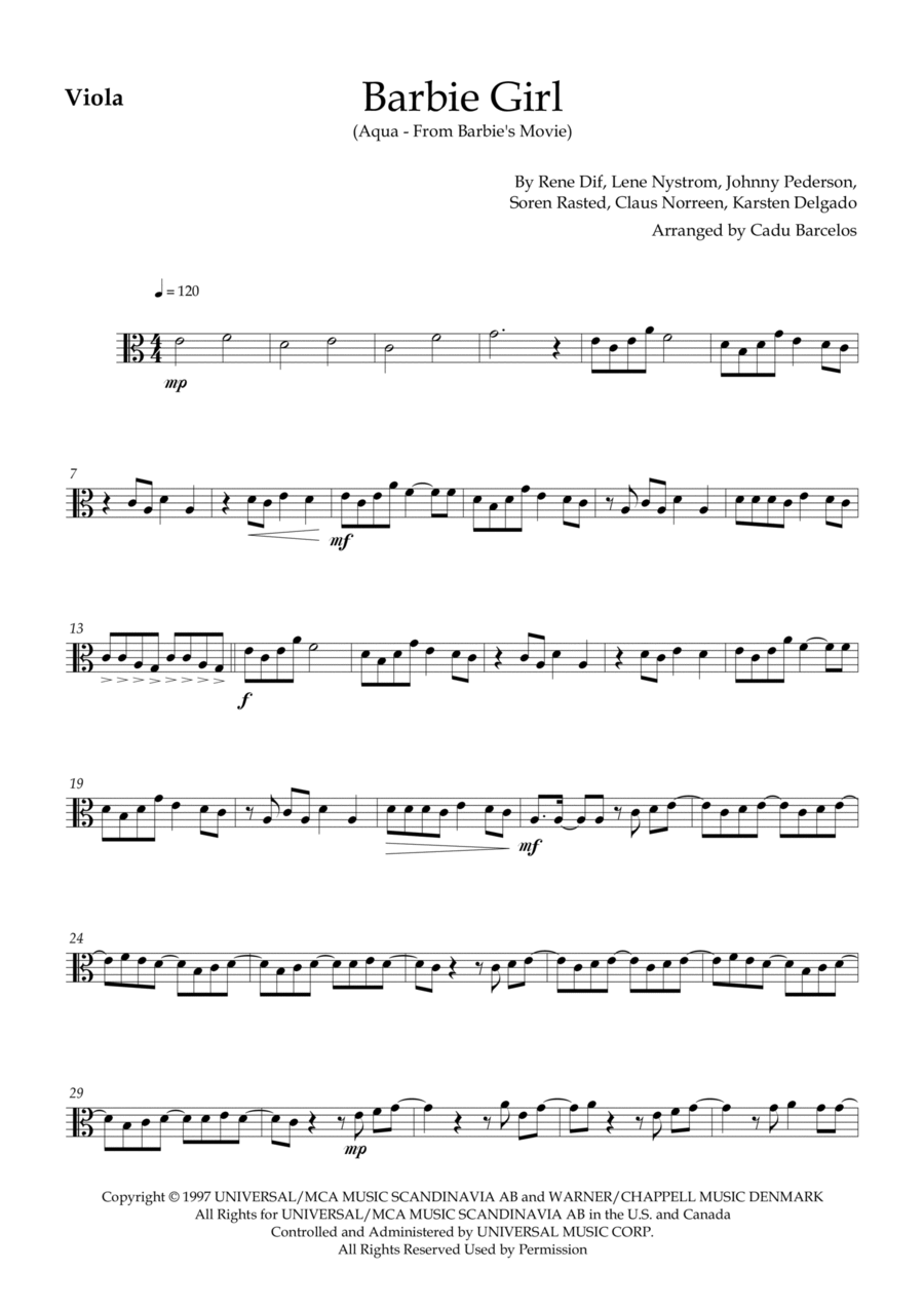 Barbie Girl Viola Solo scores gallery preview page 1