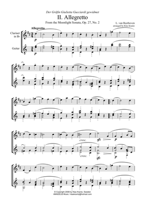 Allegretto (Moonlight Sonata) for clarinet in Bb and guitar (C Major)
