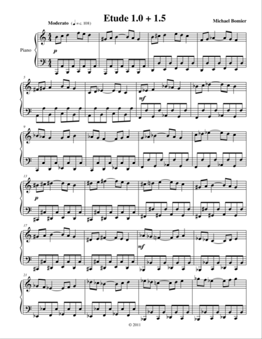 Etude 1.0 + 1.5 for Piano Solo from 25 Etudes using Symmetry, Mirroring and Intervals Piano Method scores gallery preview page 1