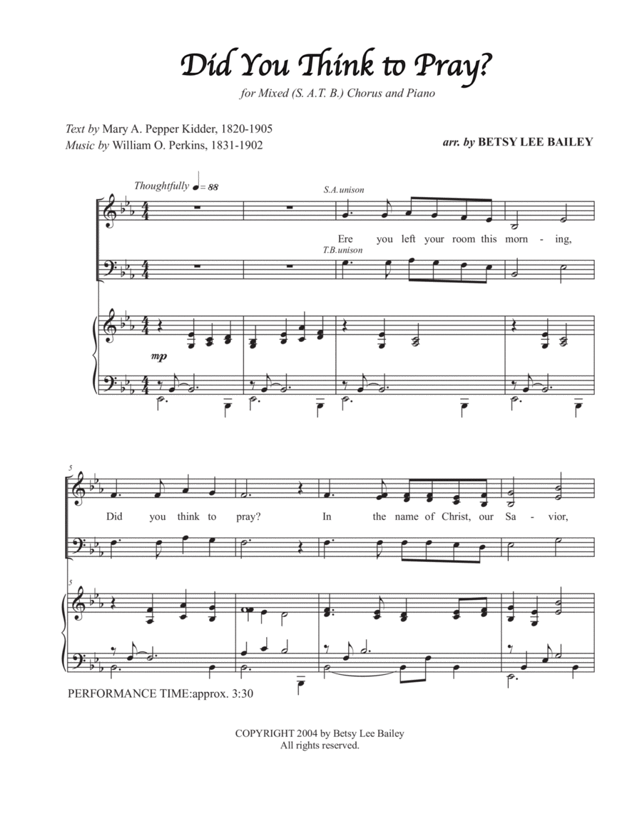 Did You Think to Pray? SATB 4-Part scores gallery preview page 1