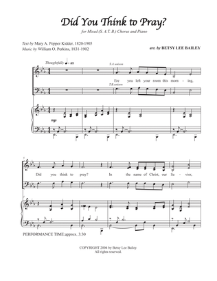 Book cover for Did You Think to Pray? SATB