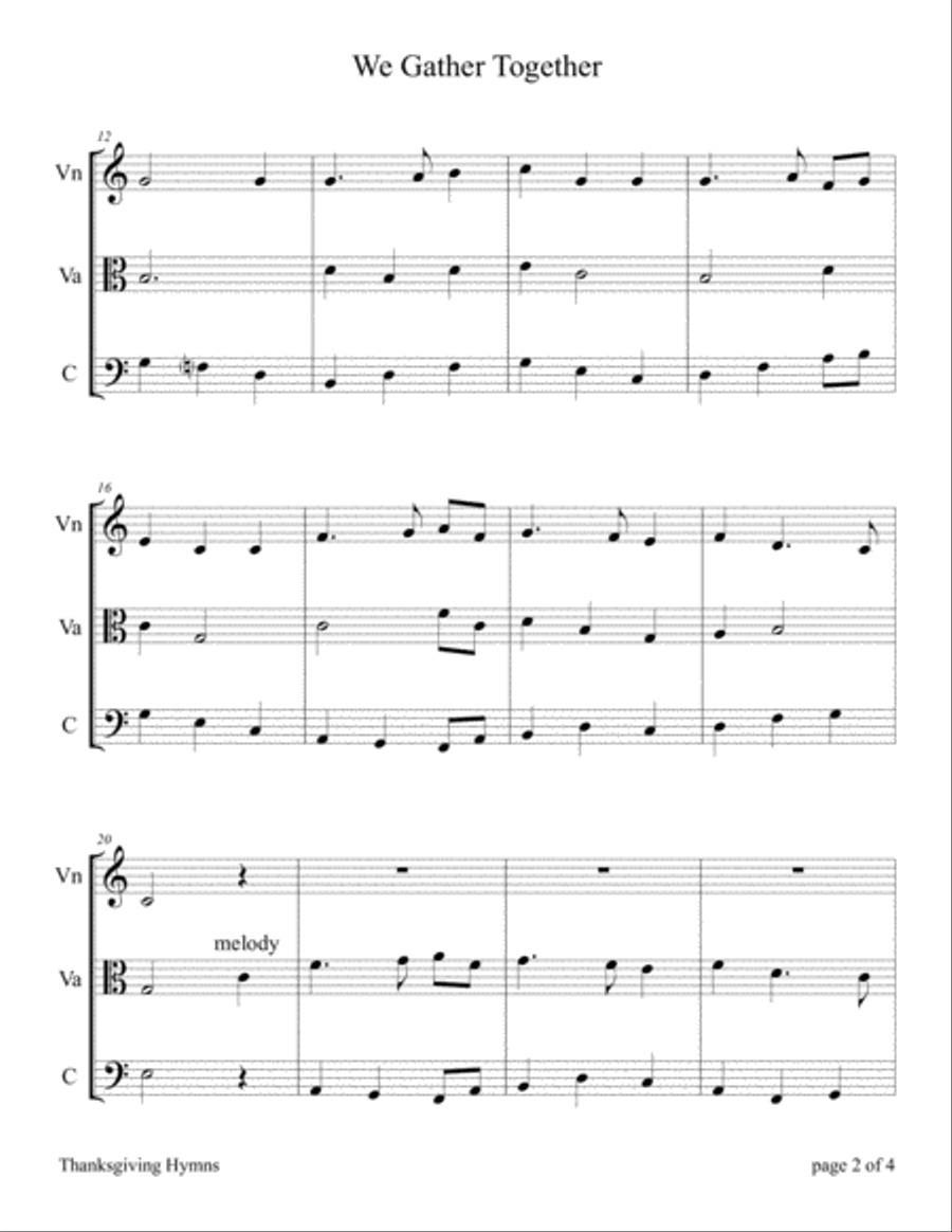 We Gather Together (for String Trio – Violin, Viola, and Cello) String Trio scores gallery preview page 4