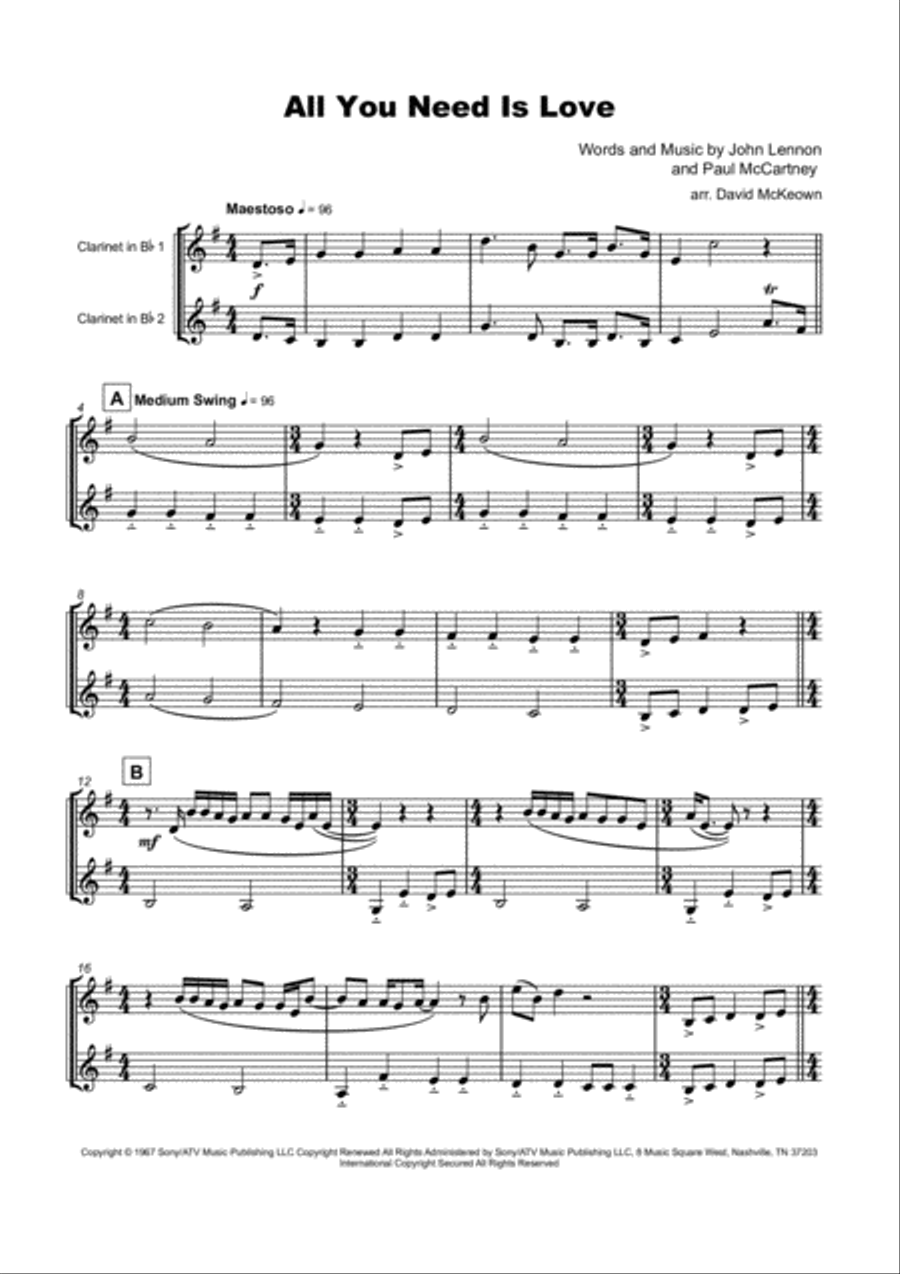 All You Need Is Love Clarinet Duet scores gallery preview page 2