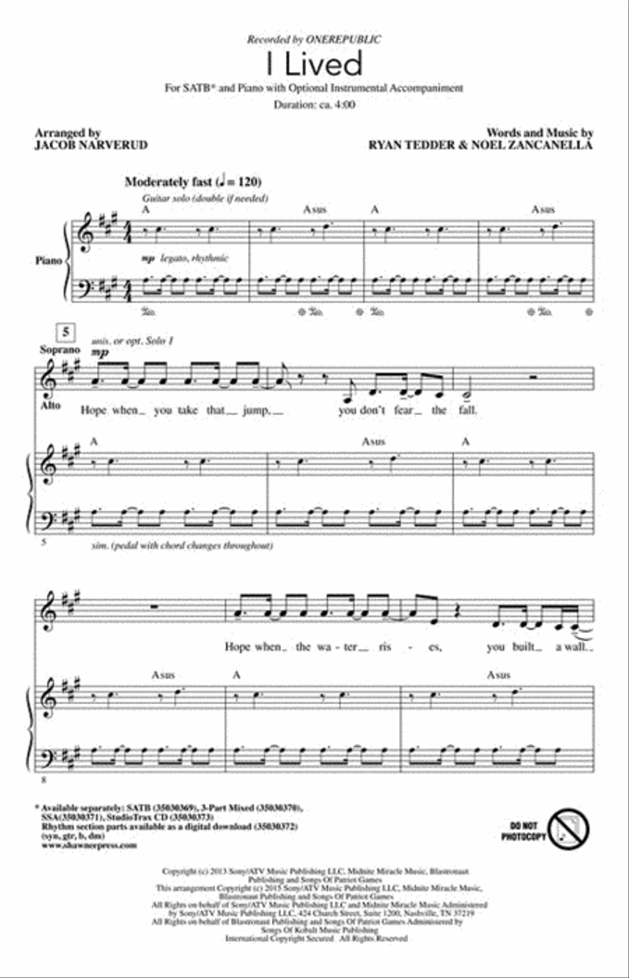 I Lived I Lived Show Choir scores gallery preview page 2