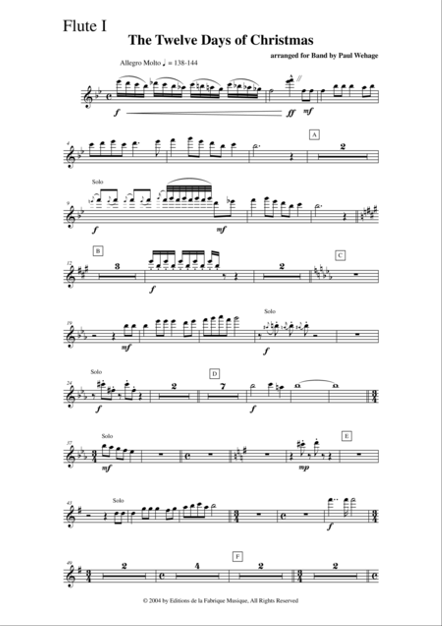 Paul Wehage : The Twelve Days Of Christmas, arranged for concert band, complete woodwind parts Concert Band scores gallery preview page 5