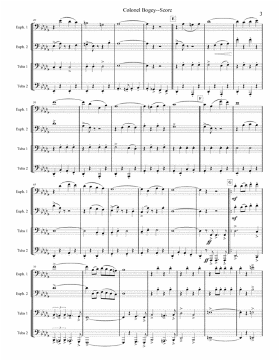 Col. Bogey March - Tuba/Euphonium Quartet Col. Bogey March - Tuba/Euphonium Quartet Brass Ensemble scores gallery preview page 3