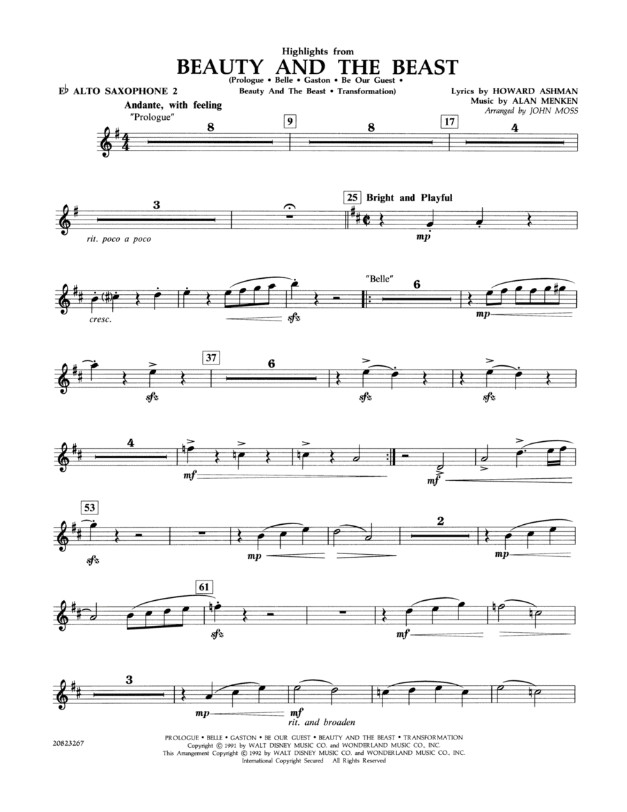 Highlights from Beauty and the Beast Eb Alto Saxophone 2