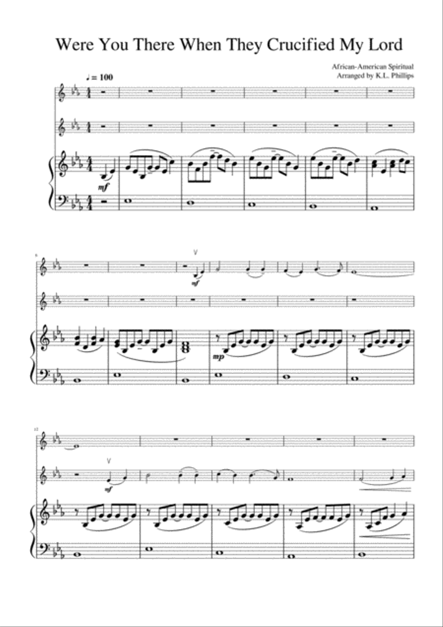 Were You There When They Crucified My Lord - Violin duo with piano accompaniment String Duet scores gallery preview page 2