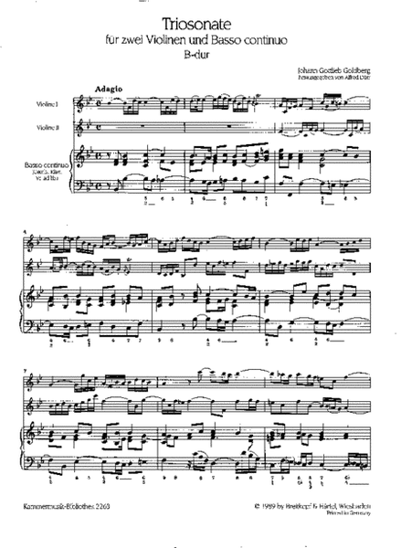 Trio Sonata in Bb major by Johann Gottlieb Goldberg Score - Sheet Music