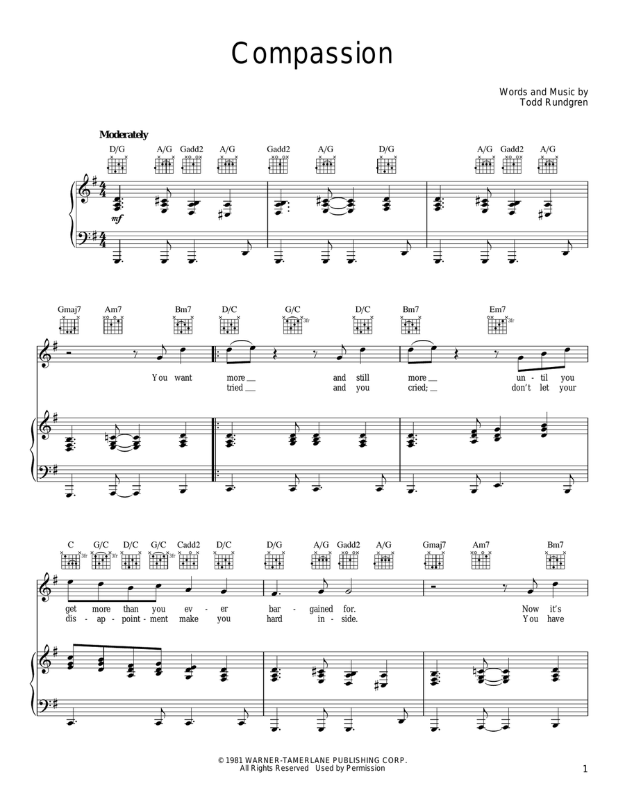 Compassion Compassion Piano, Vocal, Guitar scores gallery preview page 1