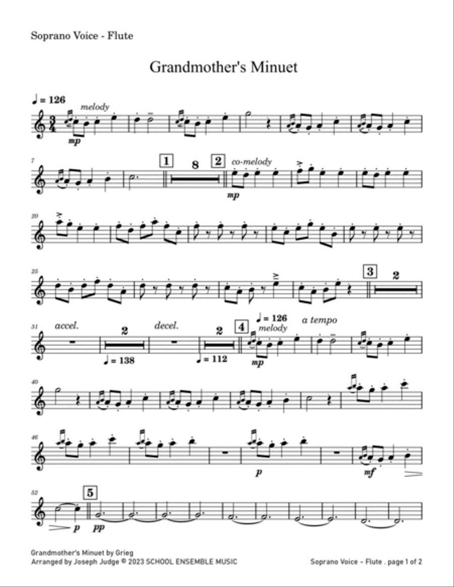 Grandmother's Minuet by Grieg for Woodwind Quartet in Schools Woodwind Quartet scores gallery preview page 6