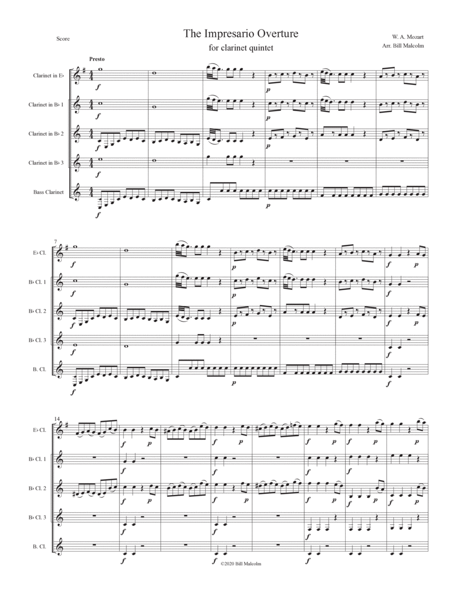The Impresario Overture for clarinet quintet Clarinet Quintet scores gallery preview page 1