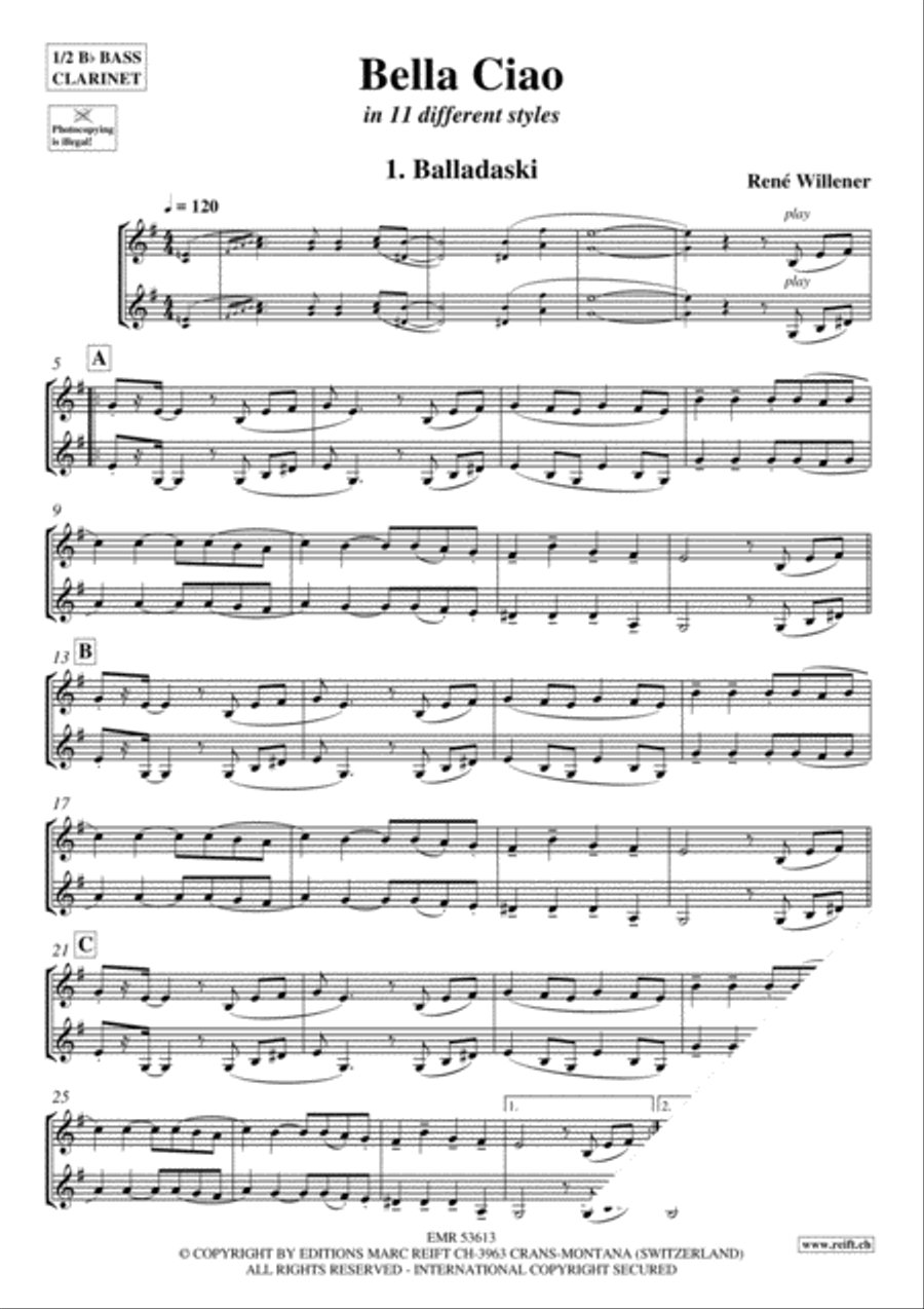Bella Ciao Bella Ciao Bass Clarinet scores gallery preview page 3