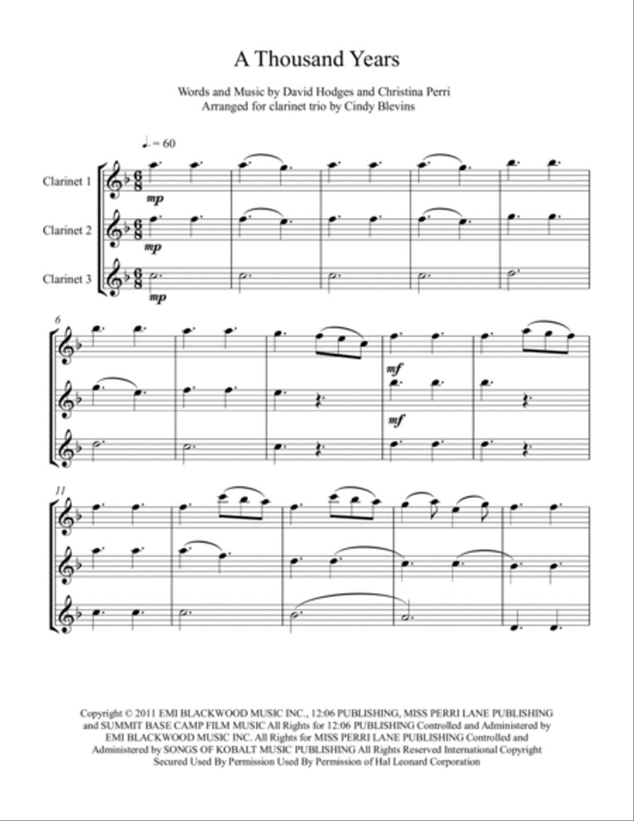 A Thousand Years Clarinet Trio scores gallery preview page 2