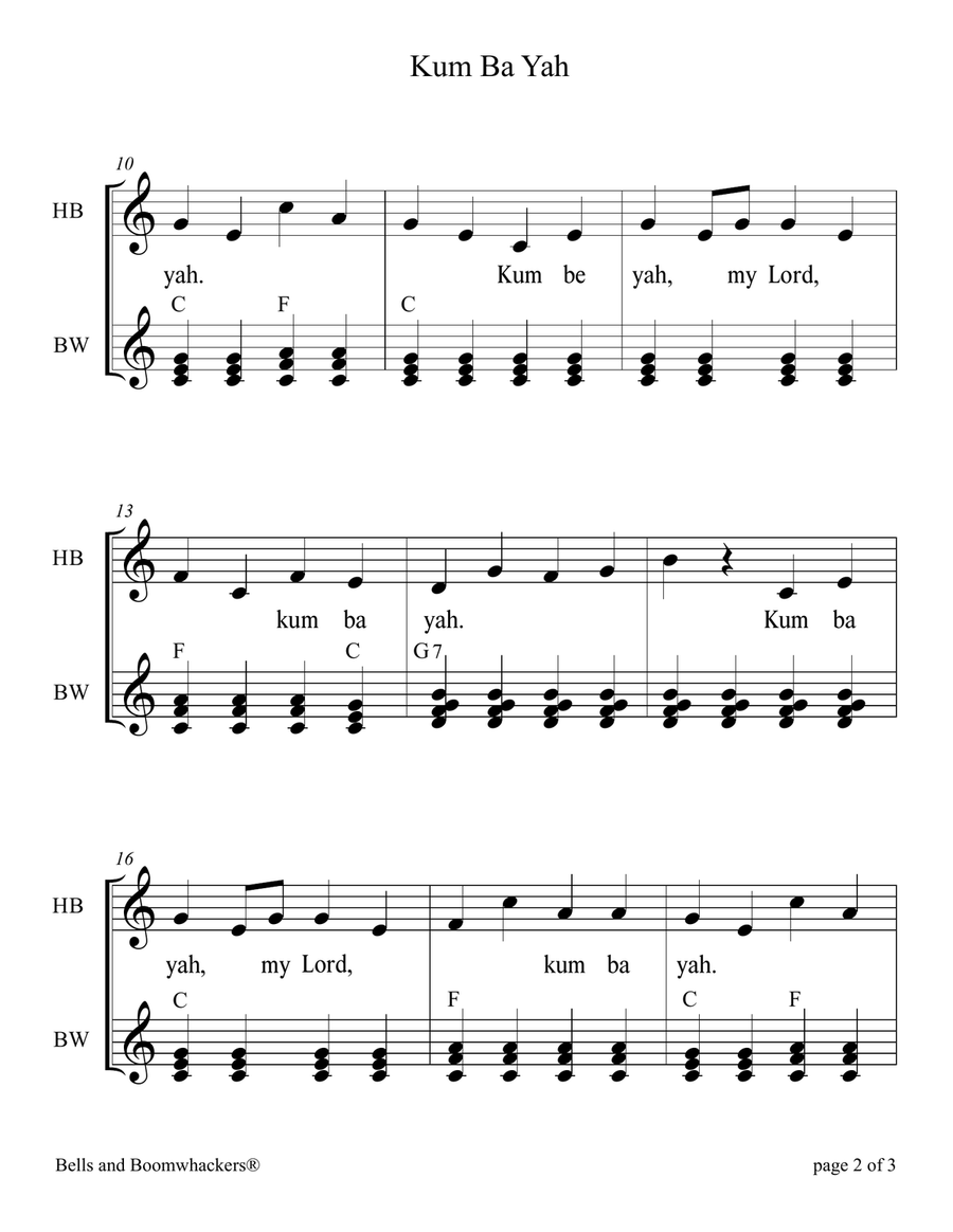 Kum Ba Yah (for 8-note Bells and Boomwhackers with Black and White Notes) Handbell Choir scores gallery preview page 5