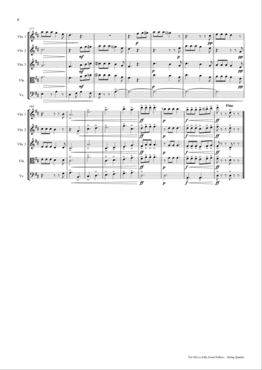 For He's a Jolly Good Fellow - Folk Song and Toast - String Quartet String Quartet scores gallery preview page 6