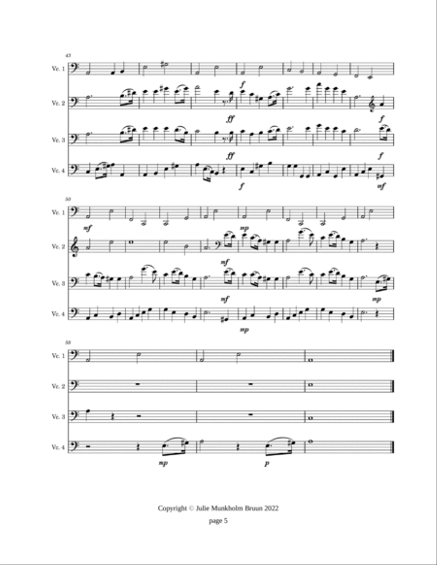 Visa från Utanmyra, Cello ensemble String Quartet scores gallery preview page 5